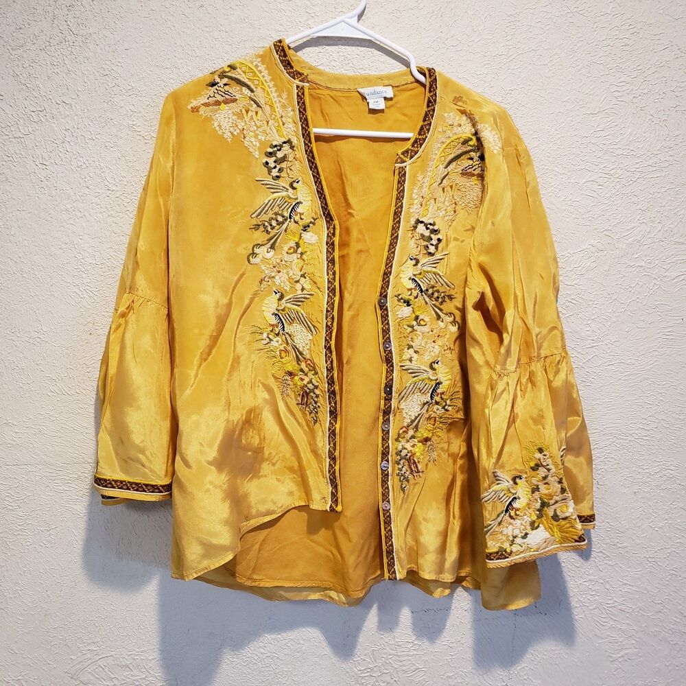Sundance Catalog Yellow Embroidered Bird “Golden Hopes Top” Size PM $158